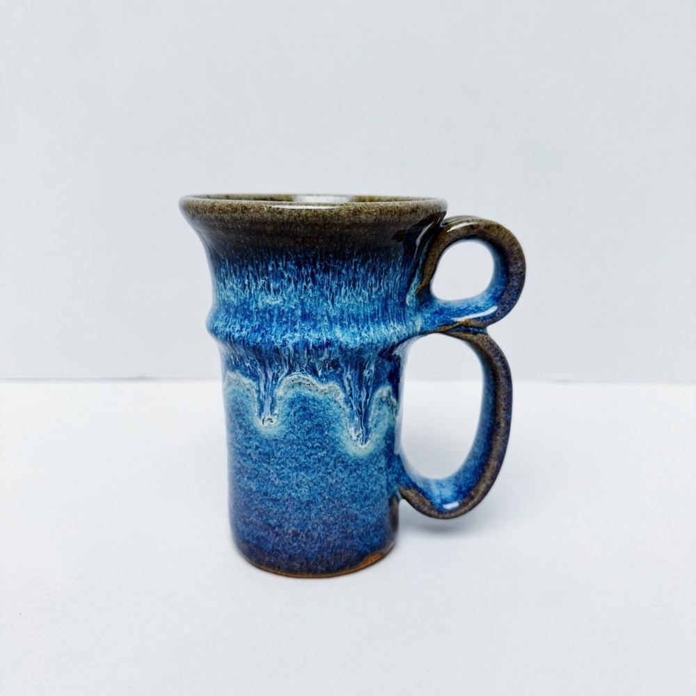 Handmade Blue Reactive Drip Glaze Studio Art Mug